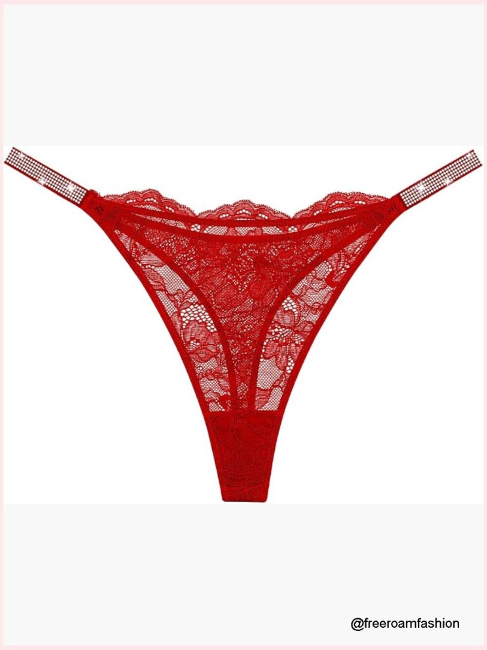 Lace Rhinestone Strap Thong Panties Low Waist No Show G-String